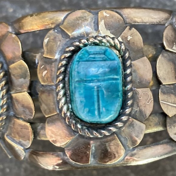 Updated: Vintage Egyptian scarab cuff bracelet + bonus bangle - Picture 3 of 6
